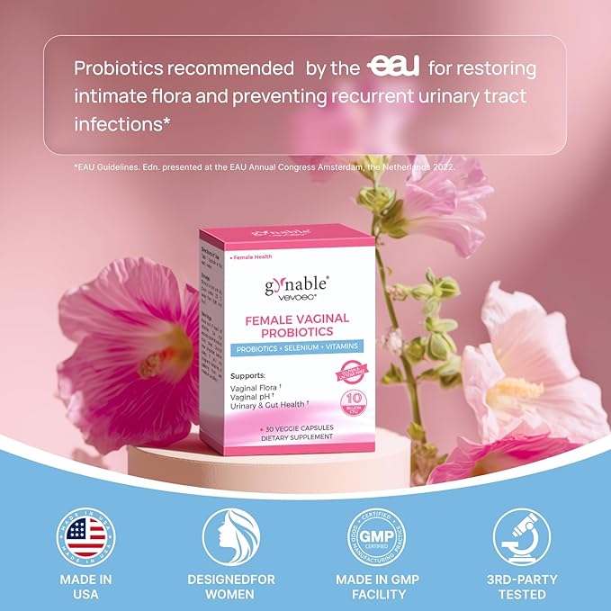 Gynable Vaginal Probiotics for Women,Female Probiotic for pH Balance with Lactobacillus 10 Billion CFU Probiotics Blend,Selenium-Vitamin D3,Promote Healthy Vaginal Odor & Vaginal Flora,90 Count