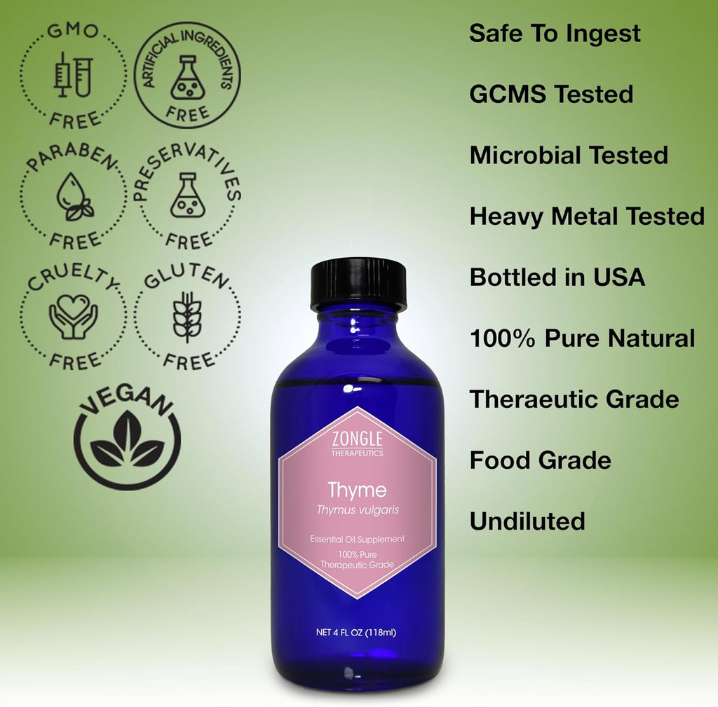 Thyme Essential Oil, Food Grade – 100% Pure, Thyme Oil, by Zongle Therapeutics, 4 OZ