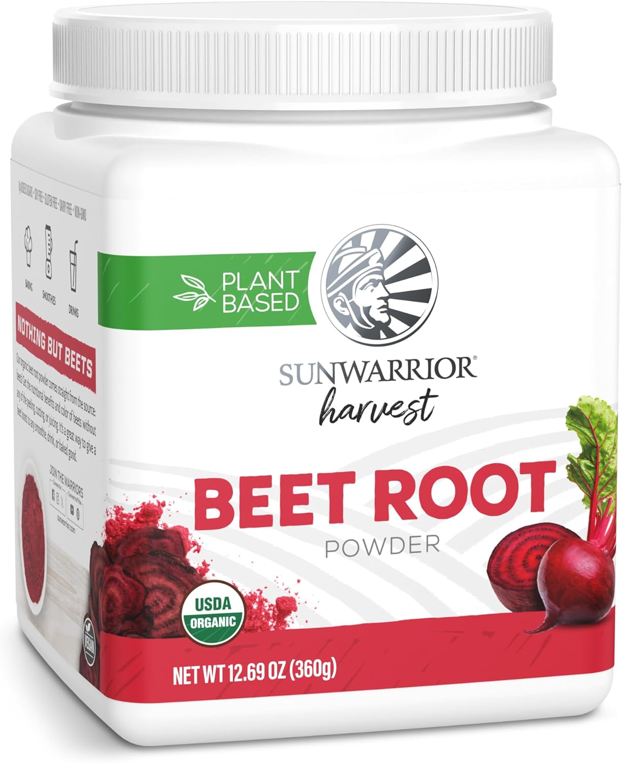 Sunwarrior Beet Root Powder Nitric Oxide Increase Stamina Blood and Flow Circulation Natural Non-GMO Keto Vegan Superfood for Smoothies Acai Pudding Baking 360g sq tub (90 Servings) Organic Harvest