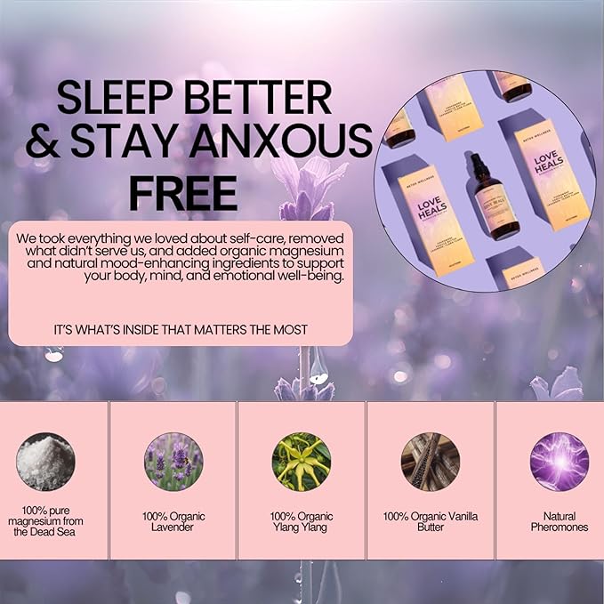 LOVE HEALS Magnesium Mist| Pure Magnesium Oil Spray with Lavender & Vanilla| Body & Foot Spray Refreshes Tired Skin| Calming Essential Oils for Relaxing & Uplifting Feel, 4oz