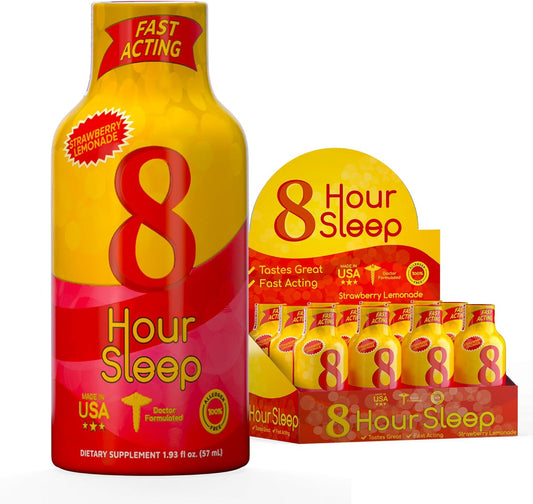 Vitamin Energy 8 Hour Sleep Shot Strawberry Lemonade 10 Pack, Melatonin, 5-HTP, GABA, Valerian, Lavender, Nighttime Relaxation & Sleep Support Supplement, Zero Sugar, Vegan, Gluten-Free, Kosher, 1.93 fl oz