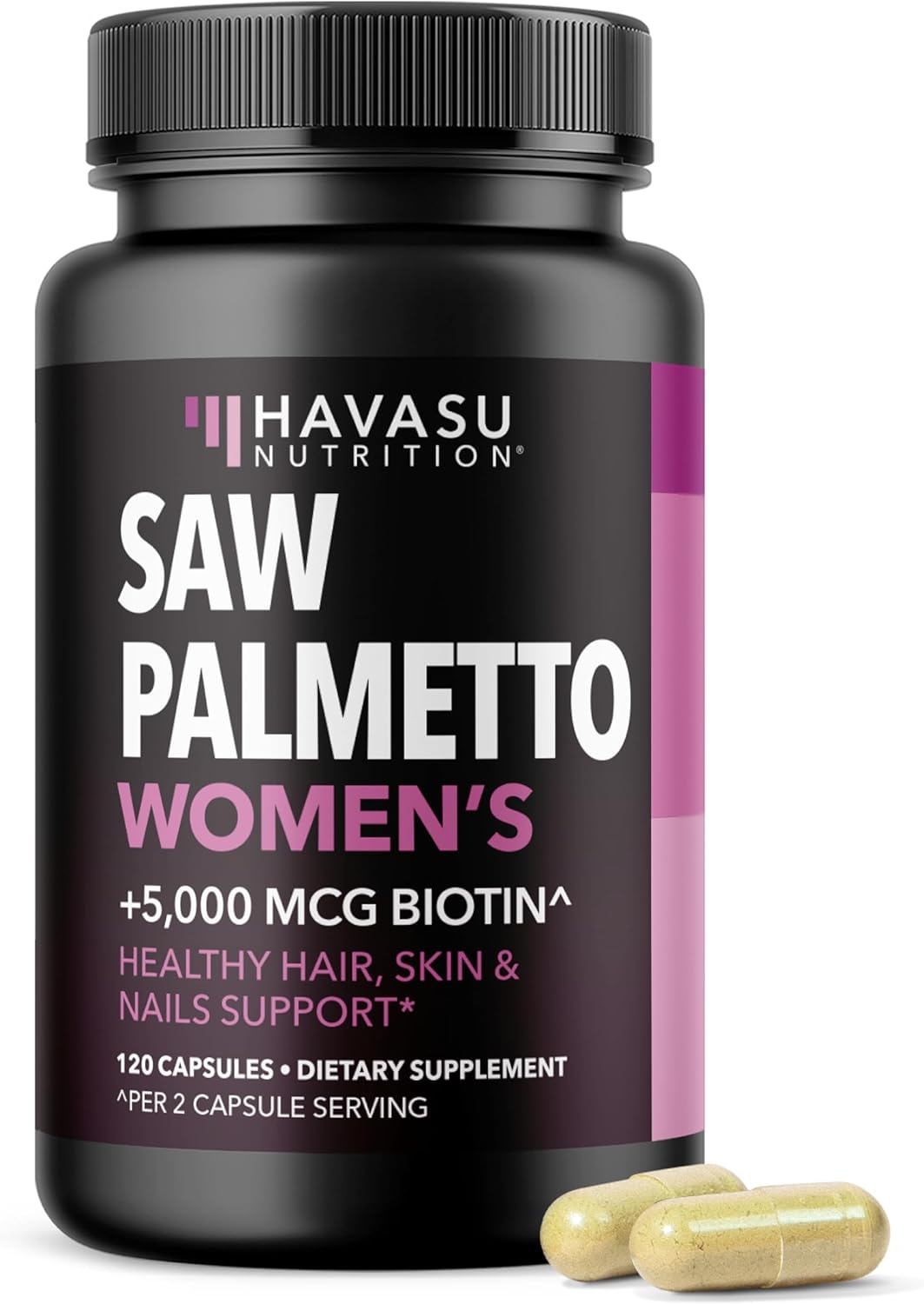 Saw Palmetto for Women with Biotin 5000mcg - Powerful DHT Blocker to Support Hair, Skin, and Nail Health - 120 Count - Vegan, Non-GMO Vitamin for Stronger, Fuller Looking Locks - 2 Month Supply