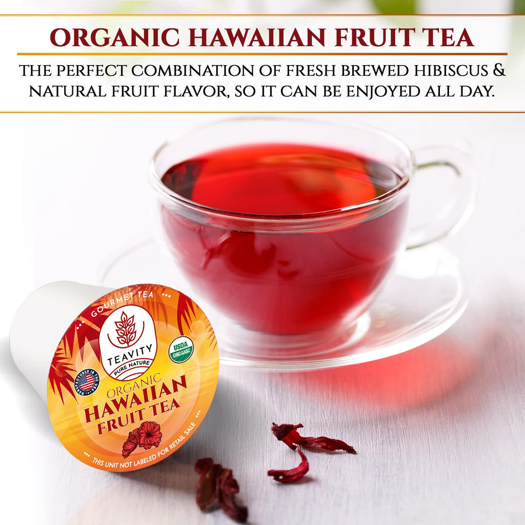 Teavity Organic Hibiscus Tea Pods with Peach, Mango, & Passionfruit - Naturally Decaf Hawaiian Fruit Tea (36 Pods)