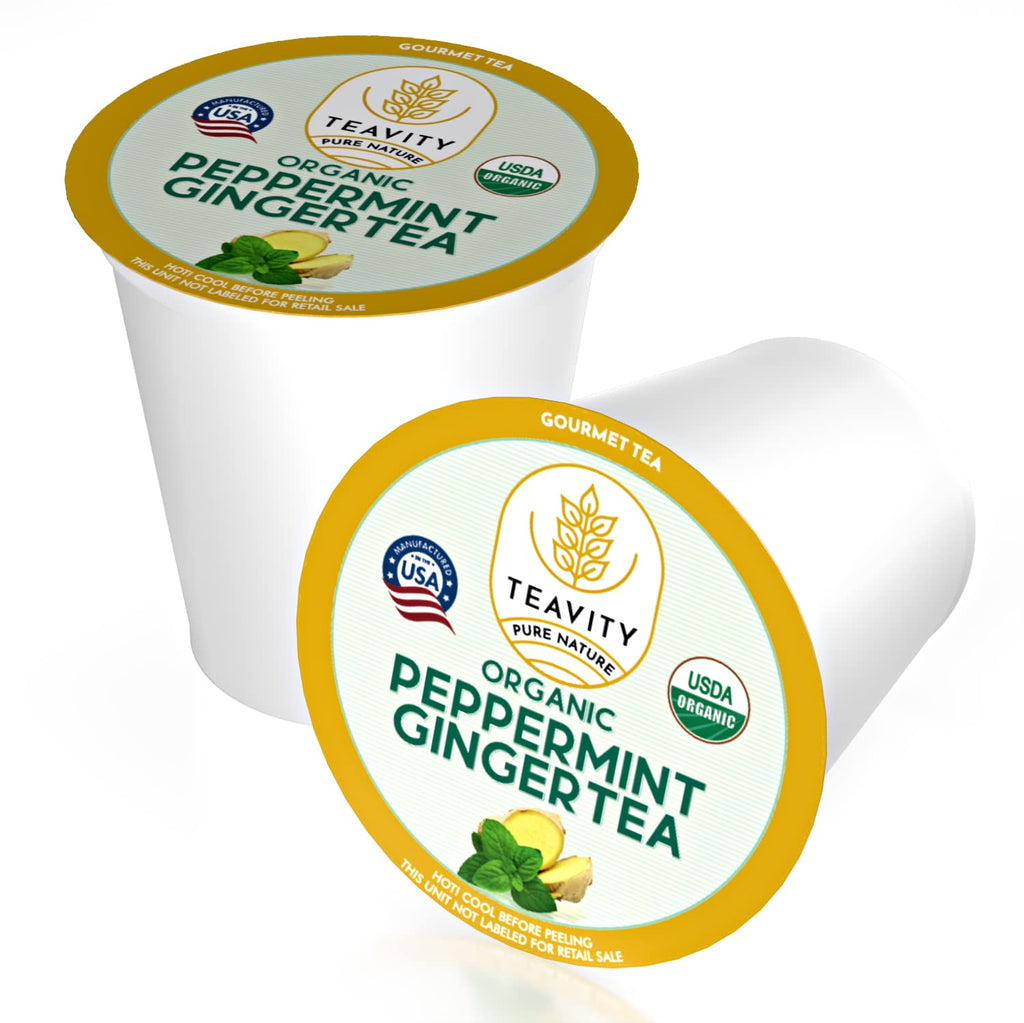 Teavity Organic Peppermint Ginger Tea Pods for Keurig - Decaf, 24 Count