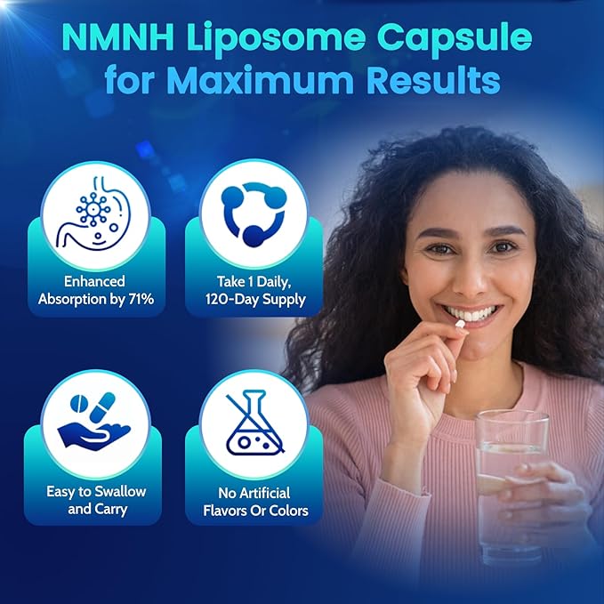 Pure NMNH(NMN Supplement Alternative)(Dihydronicotinamide Mononucleotide)for Women with Skin Aging 600mg: NAD Supplement for Anti-Aging Breakthrough - Boost NAD+ levels Liposome Capsules 120 Servings