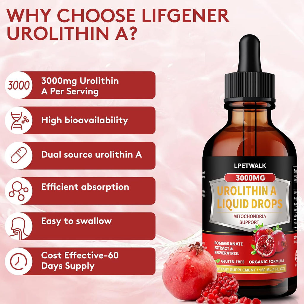4 Fl Oz Urolithin A Liquid Drops with Pomegranate Extract - Urolithin a Supplement - Big Capacity (120ml)