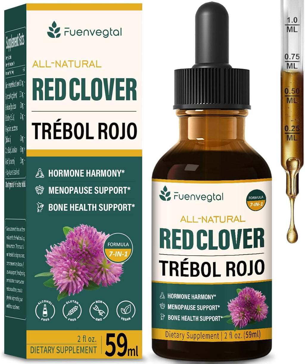 Red Clover Herb Drops for Women Menopause Support, Herbal Supplement Tincture w/Dong Quail, Wild Yam Support Hot Flashes Relief & Bone Health. 2oz