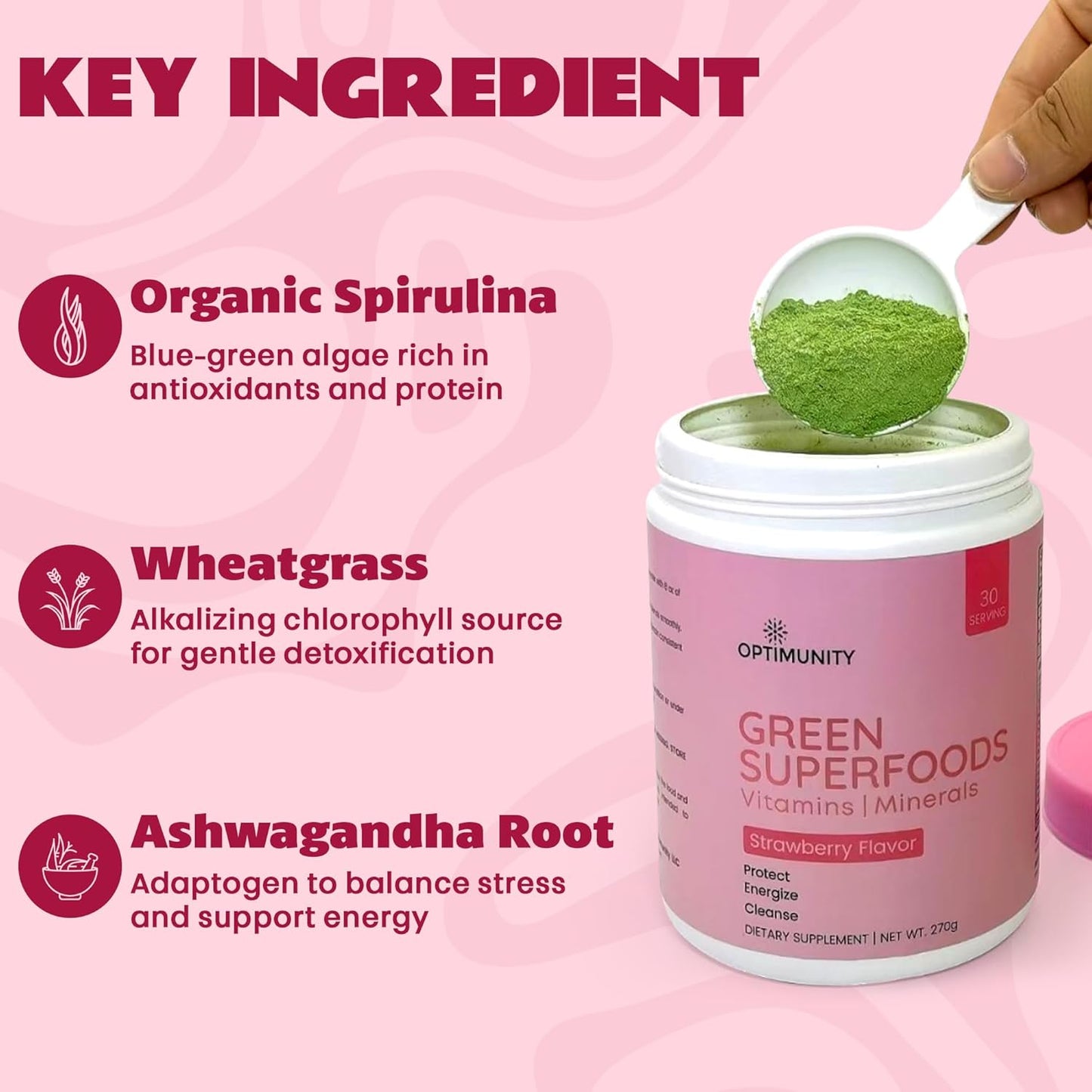 Green Superfoods Powder - Unflavored – Organic Greens Blend with Spirulina, Probiotics & Digestive Enzymes – Detox, Immune & Gut Health Support – 30 Servings (30 Servings, Strawberry)