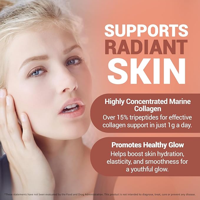 Marine Collagen Peptides Capsules for Women & Men 15x Concentration Type I & III Fish Derived Tripeptides Hydrolyzed Marine Collagen Supplements for Skin Hair Nails Bones Joint Health, Non-GMO 30 Days