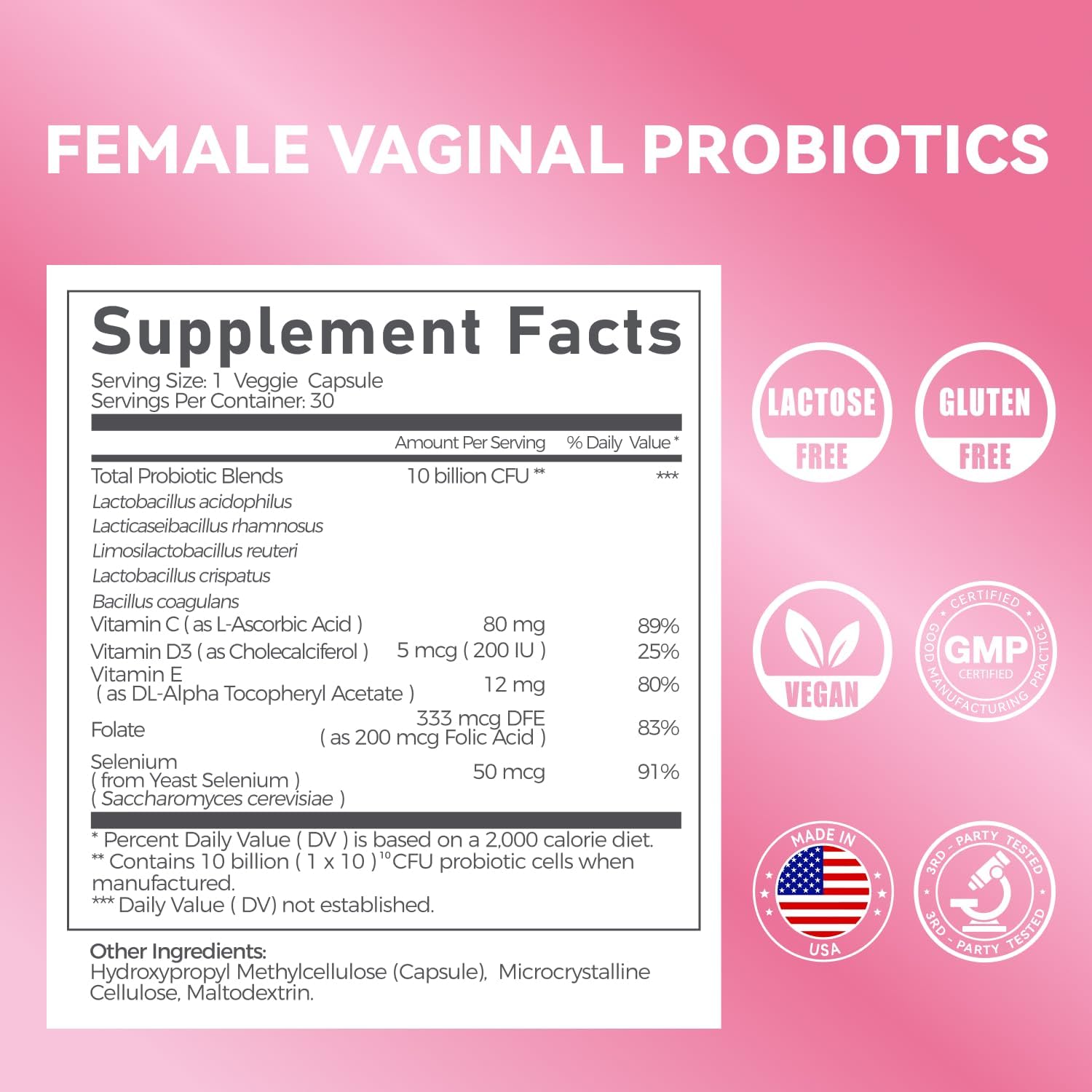 Gynable Vaginal Probiotics for Women,Female Probiotic for pH Balance with Lactobacillus 10 Billion CFU Probiotics Blend,Selenium-Vitamin D3,Promote Healthy Vaginal Odor & Vaginal Flora,30 Count