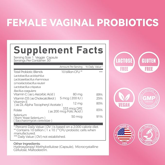 Gynable Vaginal Probiotics for Women,Female Probiotic for pH Balance with Lactobacillus 10 Billion CFU Probiotics Blend,Selenium-Vitamin D3,Promote Healthy Vaginal Odor & Vaginal Flora,90 Count