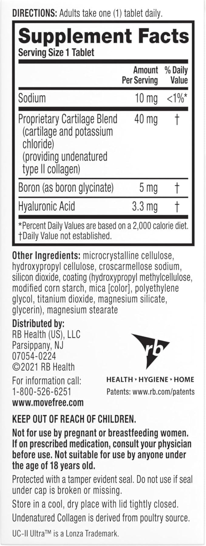 Move Free Ultra Triple Action Joint Support Supplement - Type II Collagen Boron & Hyaluronic Acid - Supports Joint Comfort, Cartiliage & Bones in 1 Tiny Pill Per Day, 30 Tablets (30 servings)*