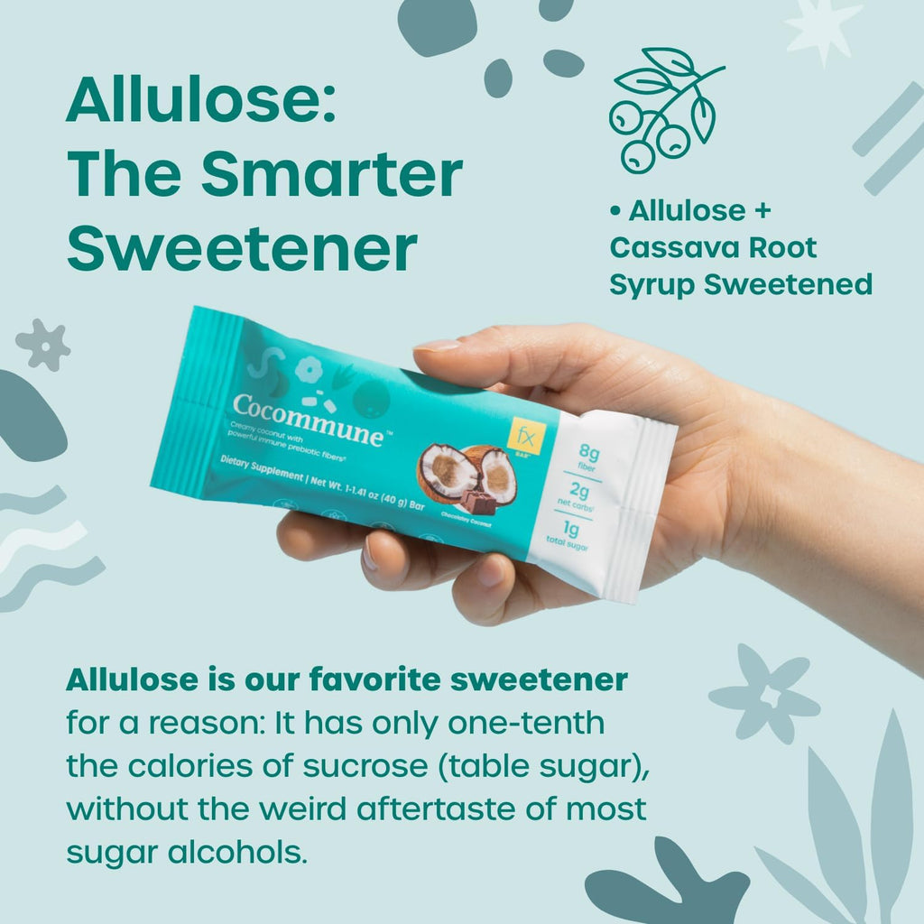 Fx Cocommune Fiber Supplement Bars - 8g Fiber with Prebiotic Fiber for Gut Health, Metabolism and Immune Support* - Vegan with 1g Sugar, 2g Net Carbs - Chocolate + Creamy Coconut (12 Bars)