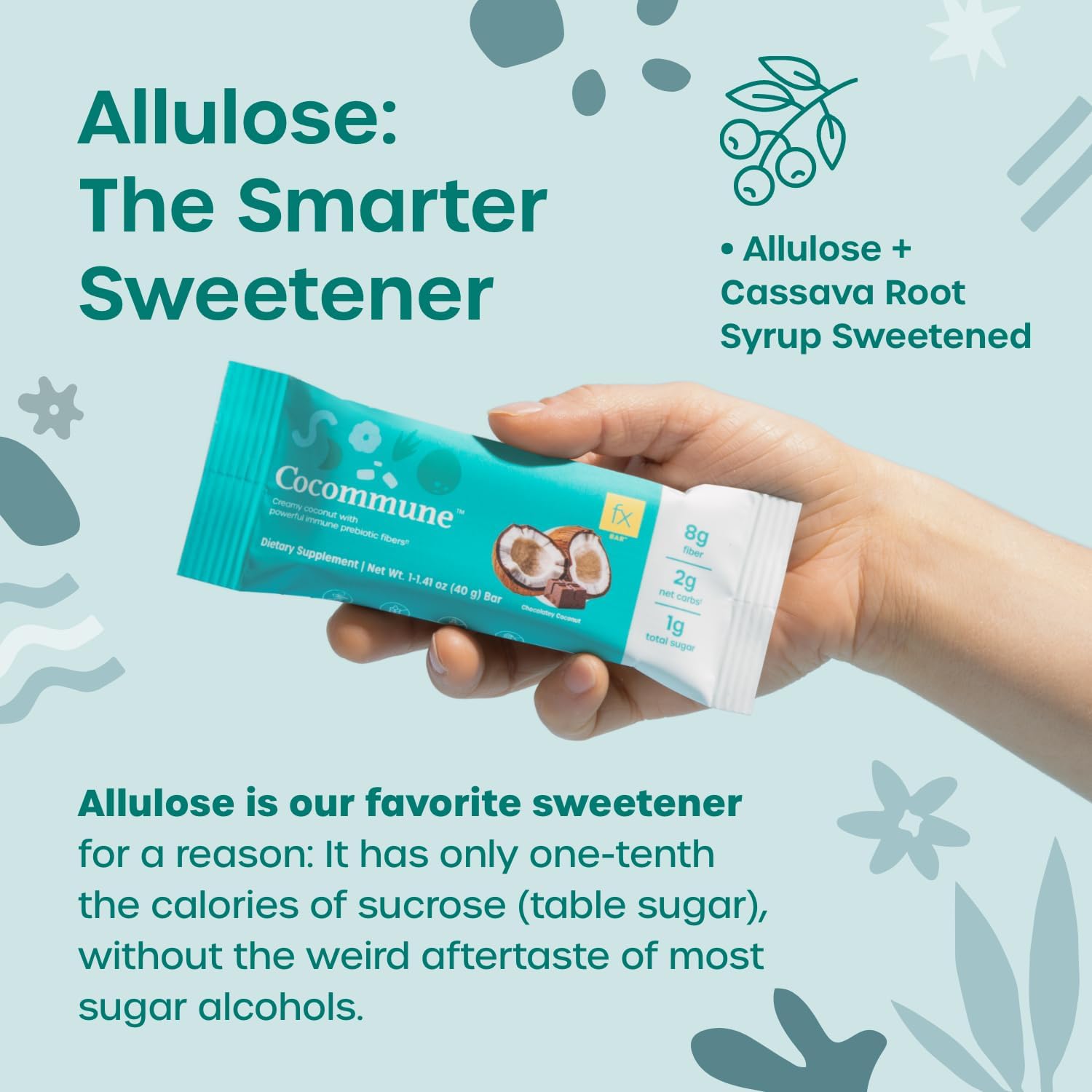 Fx Cocommune Fiber Supplement Bars - 8g Fiber with Prebiotic Fiber for Gut Health, Metabolism and Immune Support* - Vegan with 1g Sugar, 2g Net Carbs - Chocolate + Creamy Coconut (12 Bars)