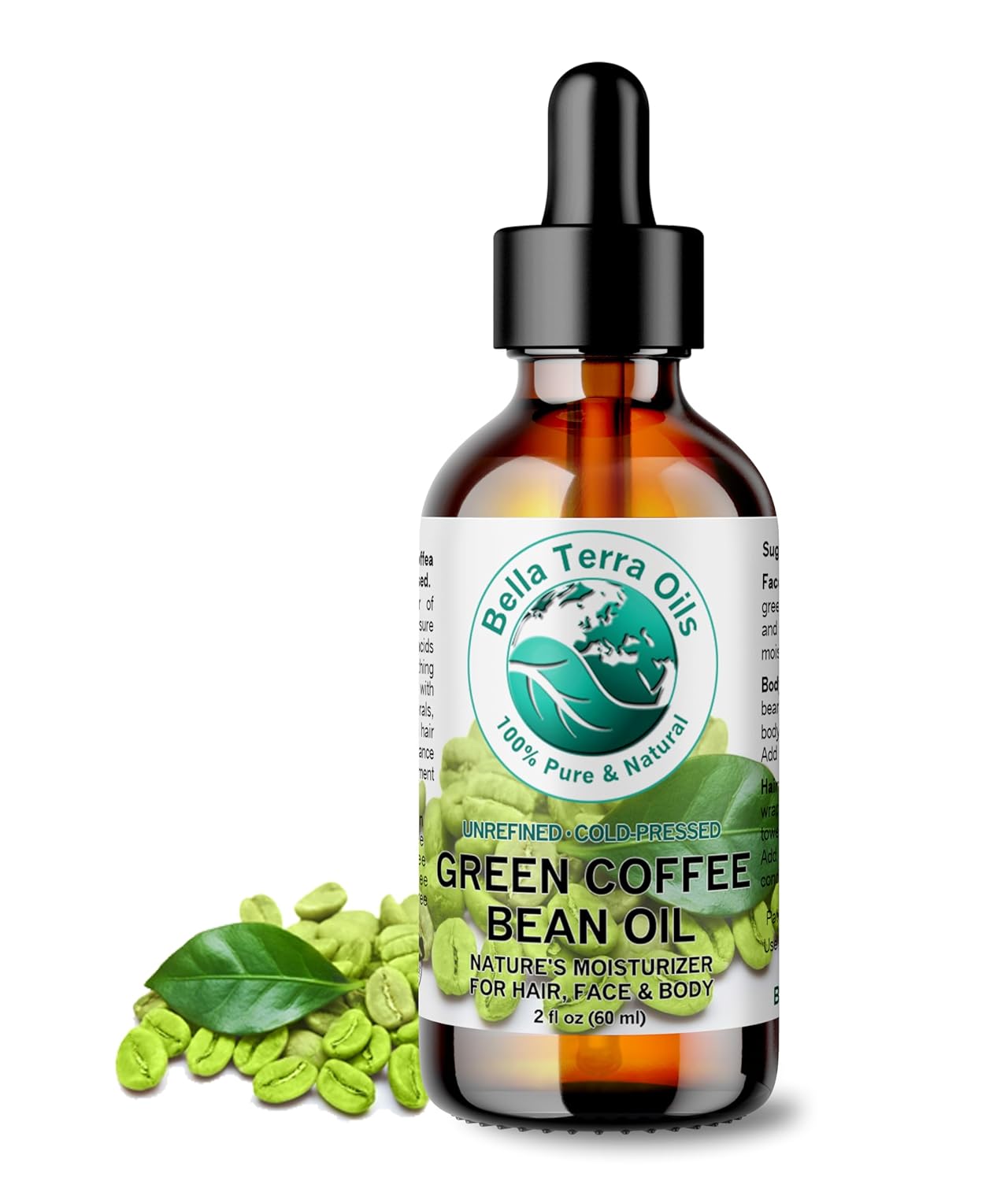 Bella Terra Oils - Green Coffee Bean Oil 2 oz - Packed with Chlorogenic Acid & Ferulic Acid, Abundant Essential Fatty Acids, Pure Coffee Bean Extract Essence