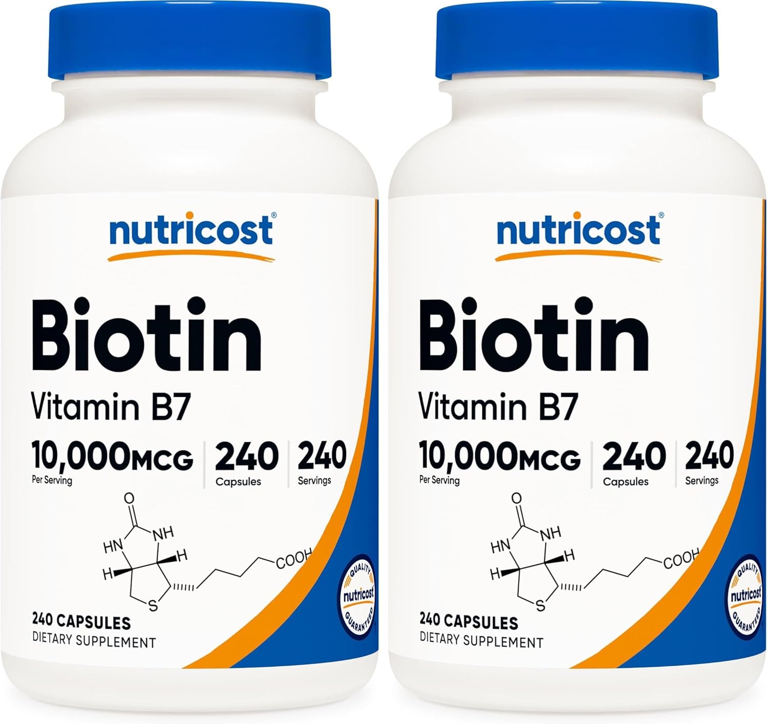 Nutricost Biotin (Vitamin B7) 10,000mcg (10mg) Vitamin Supplement, 240 Capsules - Vegetarian, Gluten Free, Quick Release, Non-GMO (Pack of 2)
