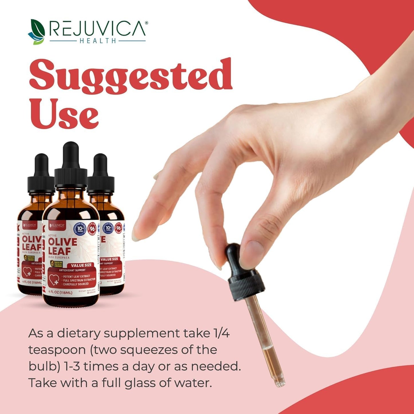 Rejuvica Health Active Olive Leaf 4oz XL Super Size Tincture - Advanced Olive Leaf Liquid Extract - Naturally Occurring Oleuropein - Immune & Heart Support Drops 3 Pack