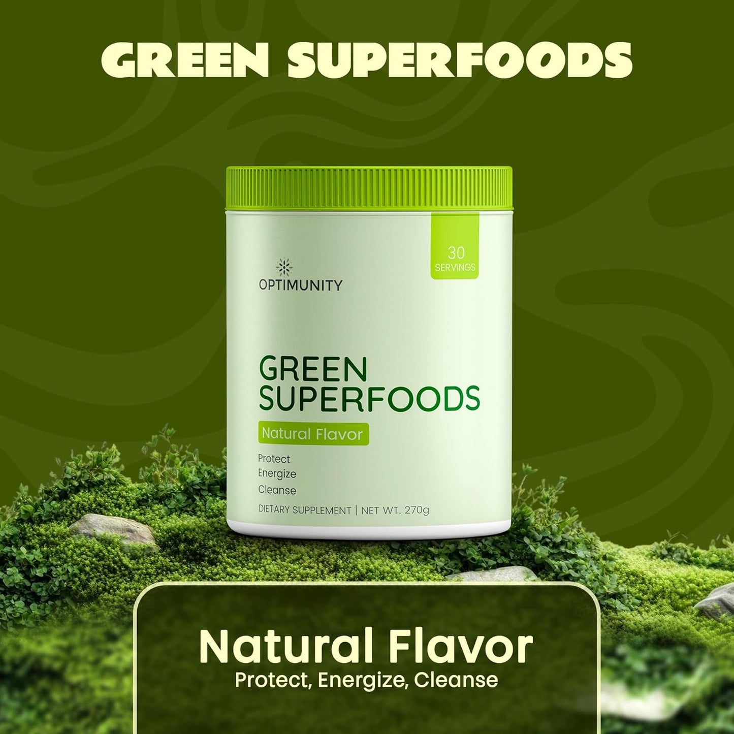 Green Superfoods Powder - Unflavored – Organic Greens Blend with Spirulina, Probiotics & Digestive Enzymes – Detox, Immune & Gut Health Support – 30 Servings (30 Servings, Unflavoured)