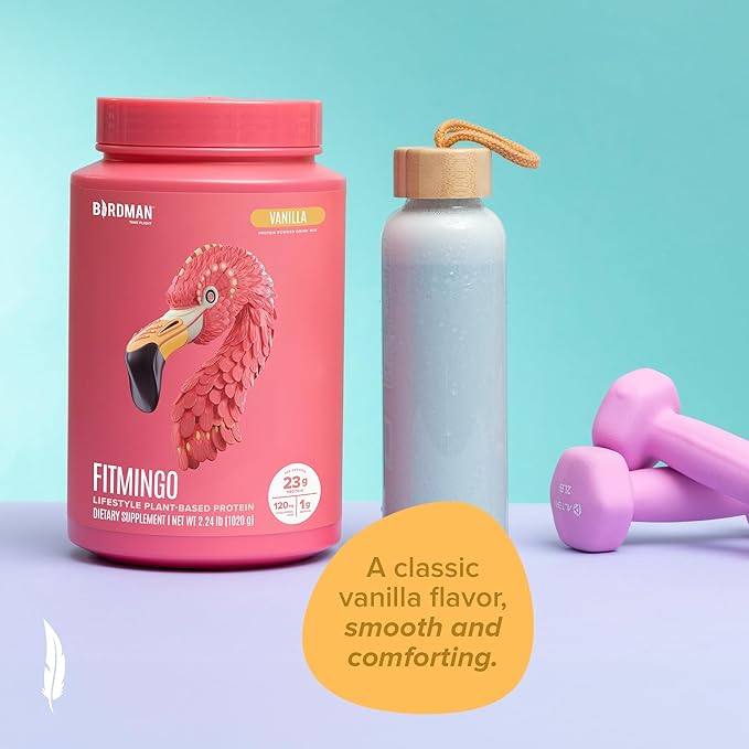 BIRDMAN Fitmingo Vegan Protein Powder with Inositol, Collagen Boosters, Hyaluronic Acid and Vitamins | Low Carb, Dairy Free, Low Calorie | 23g Plant Based Blueberry Protein Powder with Myo-Inositol