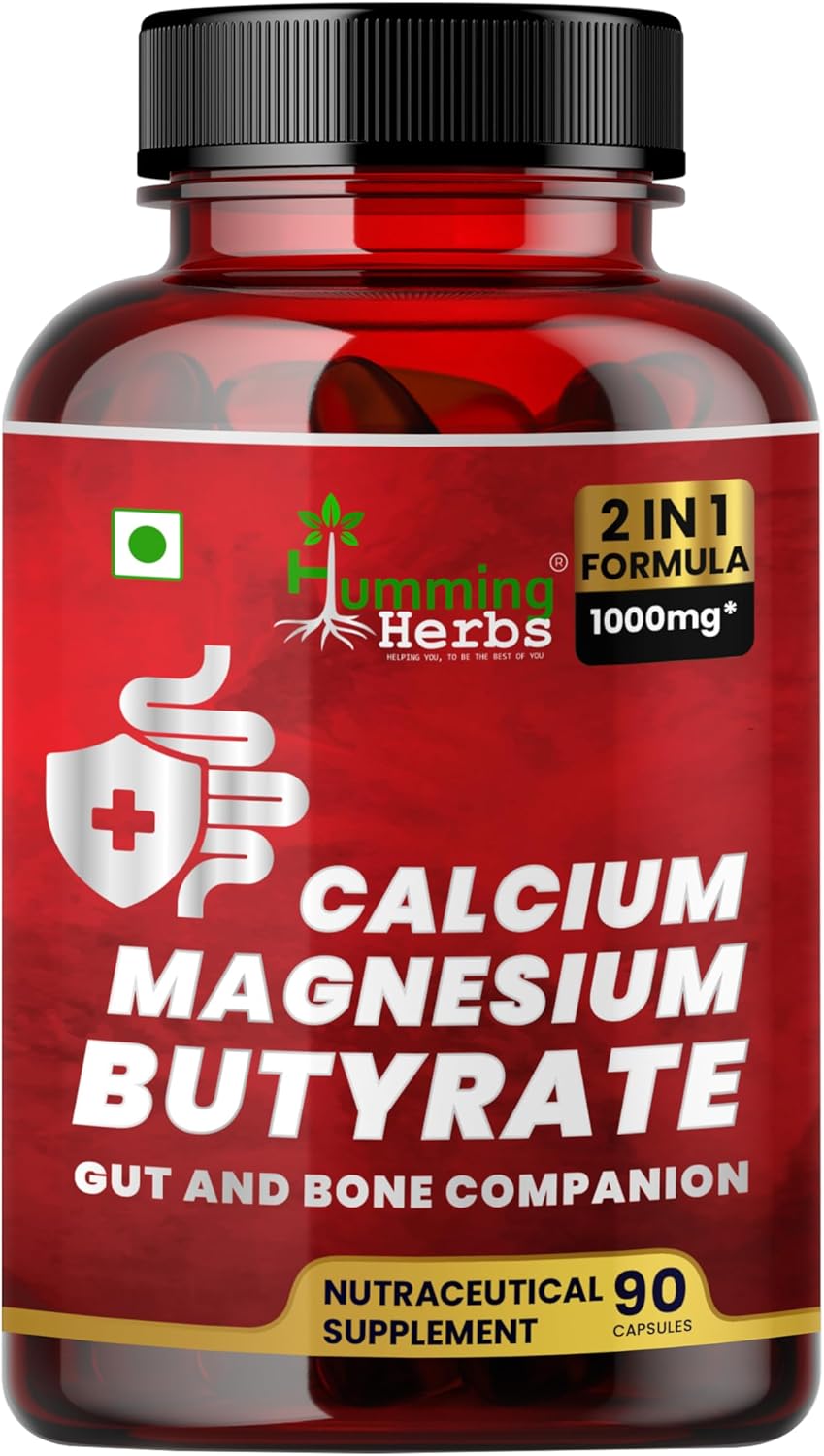 Calcium Magnesium Butyrate 1000Mg 2-in-1 Formula with Elemental Calcium & Elemental Magnesium – 90 Capsules