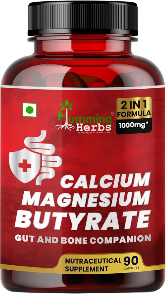 Calcium Magnesium Butyrate 1000Mg 2-in-1 Formula with Elemental Calcium & Elemental Magnesium – 90 Capsules