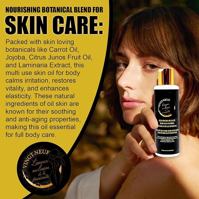 Beauty Elixir Nourishing Body Oil After Shower | Jojoba & Argan Oil | Dry Body Oil for Deep Hydration | Radiant Glow & Smooth Skin | Lightweight Non-greasy With Glutathione (160ml)