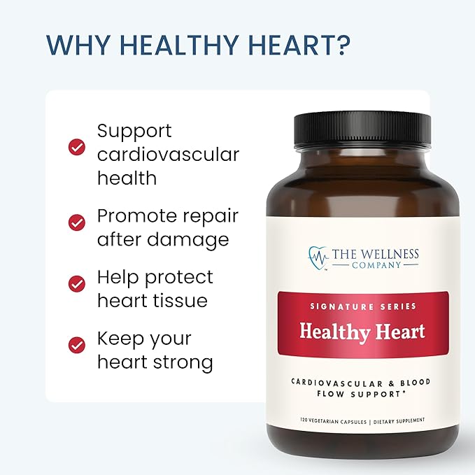The Wellness Company Healthy Heart - Cardiovascular Strength, Blood Flow, Nitric Oxide Production & Healthy Cholesterol Levels | 60ct (1 Month Supply)