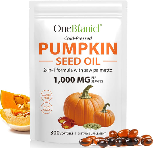 Pumpkin Seed Oil Capsules 1000mg with Saw Palmetto - 300 Softgels for Hair & Urinary Support - 2-in-1 Formula, Rich in Zinc & Omega Fatty Acids - Easy-to-Swallow, Vegan