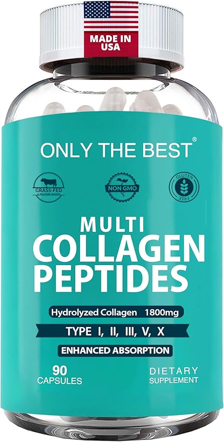 Premium Multi Collagen Peptides Capsules 1800mg - Types I, II, III, V, X To Support Skin, Hair, Nails - Helps Bones, Joints, Muscles, & Digestive Health* Hydrolyzed Collagen Supplement 90 Capsules