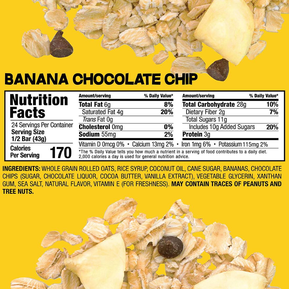 Bobo's Banana Chocolate Chip Oat Bars, Gluten Free, Non-GMO, Whole Grain Oats, Pack of 12 | Snack Bars | On-the-Go | Made with Simple Ingredients