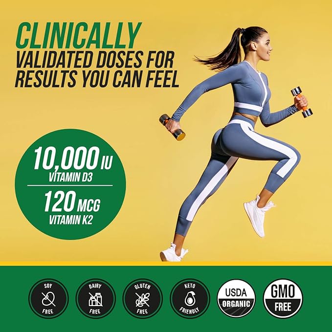 Organic Plant D3 + K2 - 10,000 iu - All-Trans MK7 from MenaQ7 (120 mcg K2)100% Organic & Plant-Based Sublingual D3 Drops (Cholecalciferol), 100% Vegan - Supports Immunity, Bone, Mood & Brain (2 Pack)