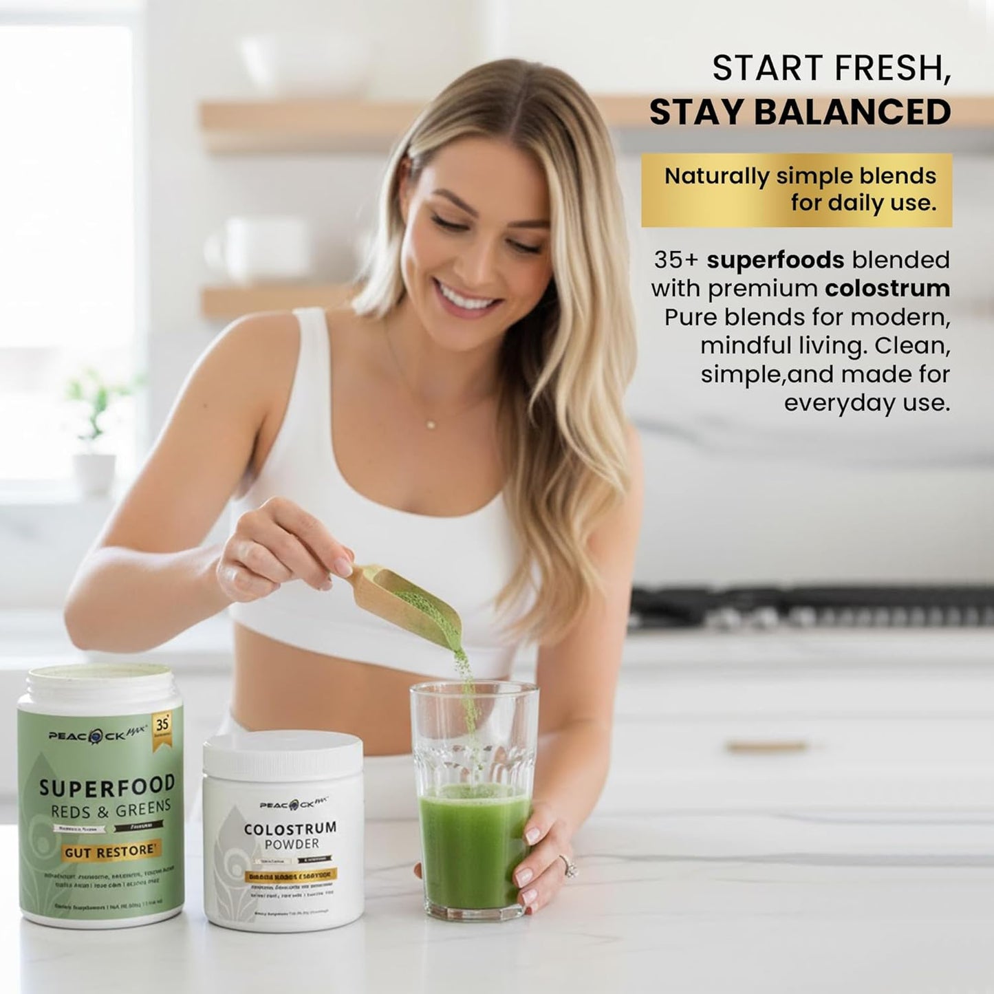 Superfood Reds & Greens 11.64 oz & Colostrum Powder 60g - Daily Superfood Drink Mix with Prebiotics, Probiotics & Enzymes, Nutrient Rich Blend for Gut Balance & Overall Wellness