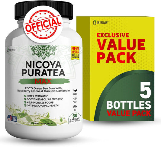 Nicoya PuraTea Max Green Tea Extract & Green Coffee Bean for Metabolism Support, Natural Energy Boost, Antioxidant-Rich Supplement – 300 Capsules