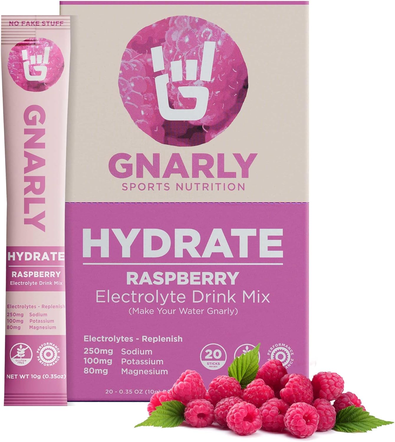 Gnarly Nutrition Hydrate Electrolyte Powder – Raspberry Exercise Hydration Drink Mix – NSF Contents Certified – Electrolyte Solution, Performance & Recovery – Raspberry, Box of 20 Stick Pack