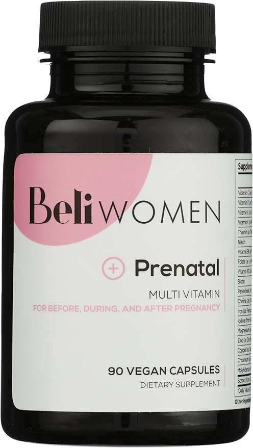 Beli Women Prenatal Multivitamin, for All Stages of Pregnancy, 400mg Choline, Folate, Vitamin D. Supports Egg Quality and Fertility, Gluten & Allergen Free, 90 Vegan Capsules (30-Day Supply)