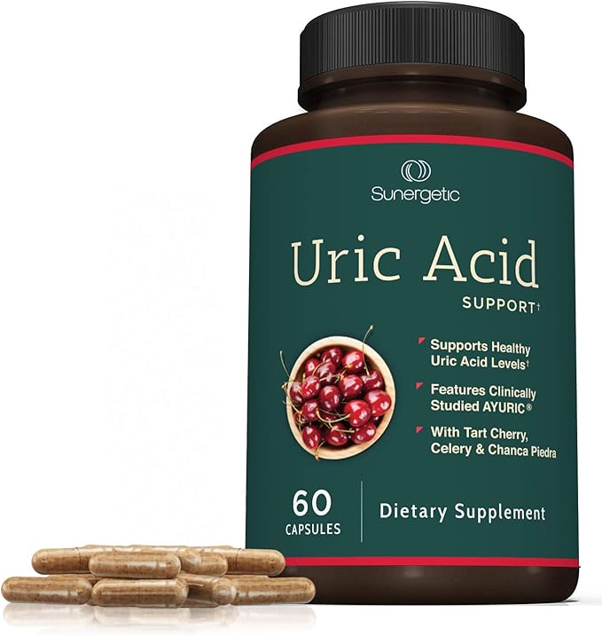 Sunergetic Premium Uric Acid Support Supplement – Uric Acid Cleanse & Kidney Support – Includes Tart Cherry, Chanca Piedra, Celery Extract & Turmeric - 60 Capsules