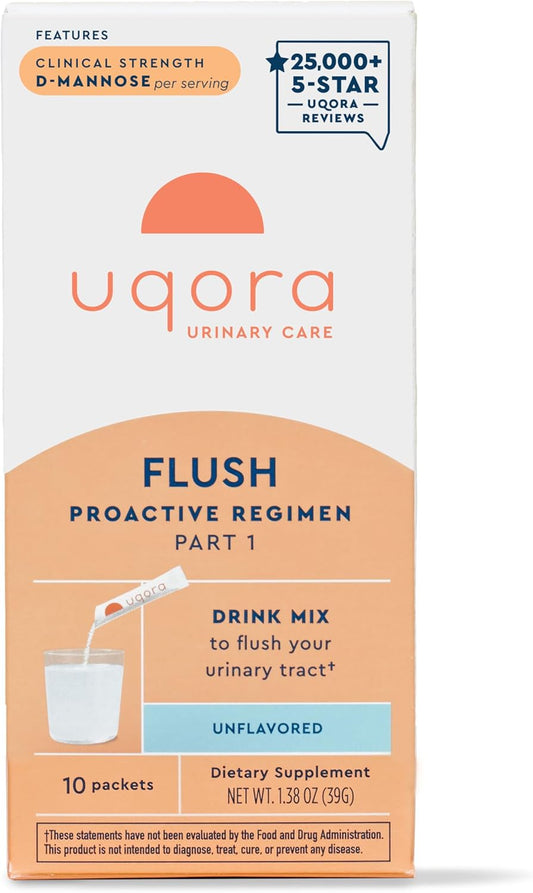 Uqora Flush - Urinary Tract* with D-Mannose, Vitamin C, Vitamin B6, Potassium, Magnesium & Calcium - Gluten-Free & Vegan - Unflavored - 10 Packets (1 Pack)