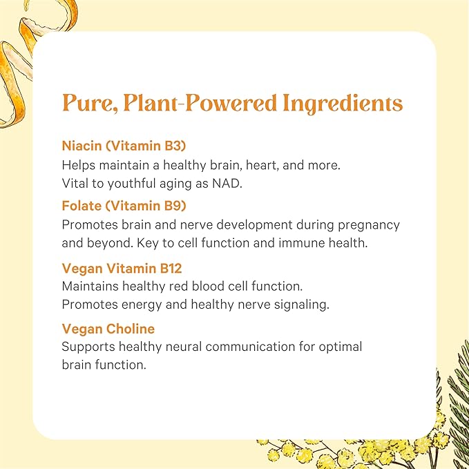 PURE SYNERGY Super B-Complex | Vitamin B Complex Made with Organic Whole Foods | Vegan Supplement with Natural Vitamin B12, Niacin, and Folate | for Energy, Focus and Mood Support (60 Tablets)