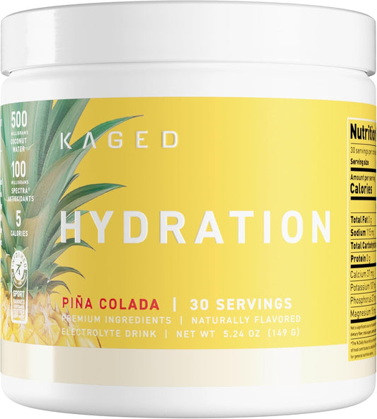 Kaged Electrolyte Hydration Powder | Hydracharge Pina Colada | Sports Drink for Men and Women | Pre, Post, Intra Workout Supplement | 30 Servings