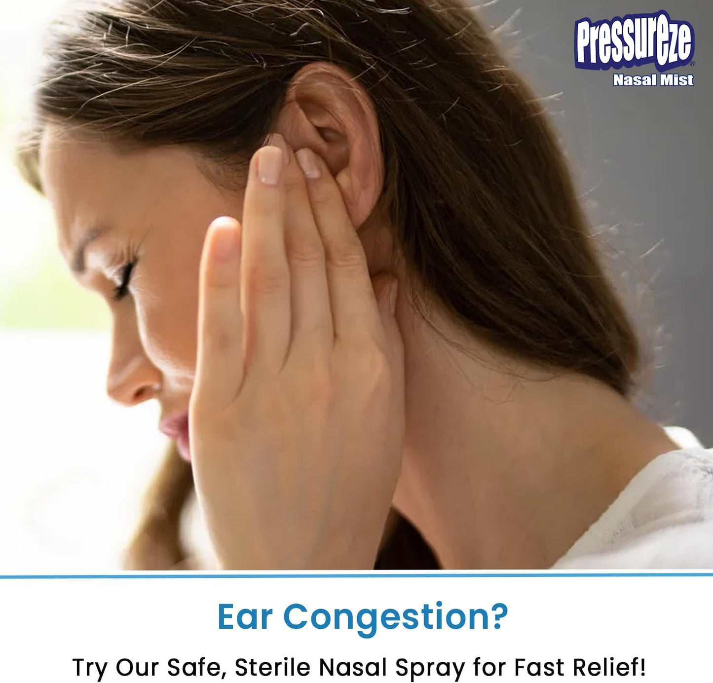 Pressureze Nasal Spray - All Natural Preservative-Free Sterile - Fast Relief Nasal Spray - for Sinus Allergies Congestion Blocked Ears Loud Snoring | 130 Sprays, 18 ml