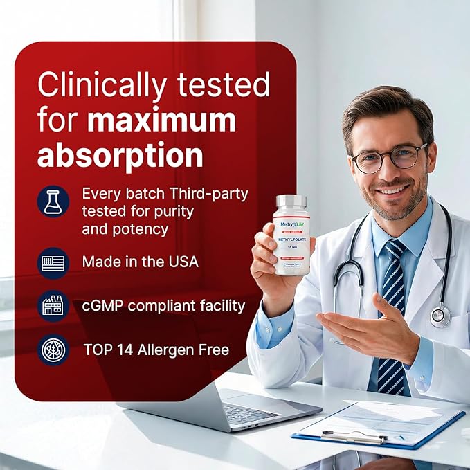 Methyl-Life Purest L-Methylfolate 10 mg Pharmaceutical Grade Professional Strength Active Folate - 3 Months Supply. Chewables. Non-GMO. Gluten Free Methylfolate