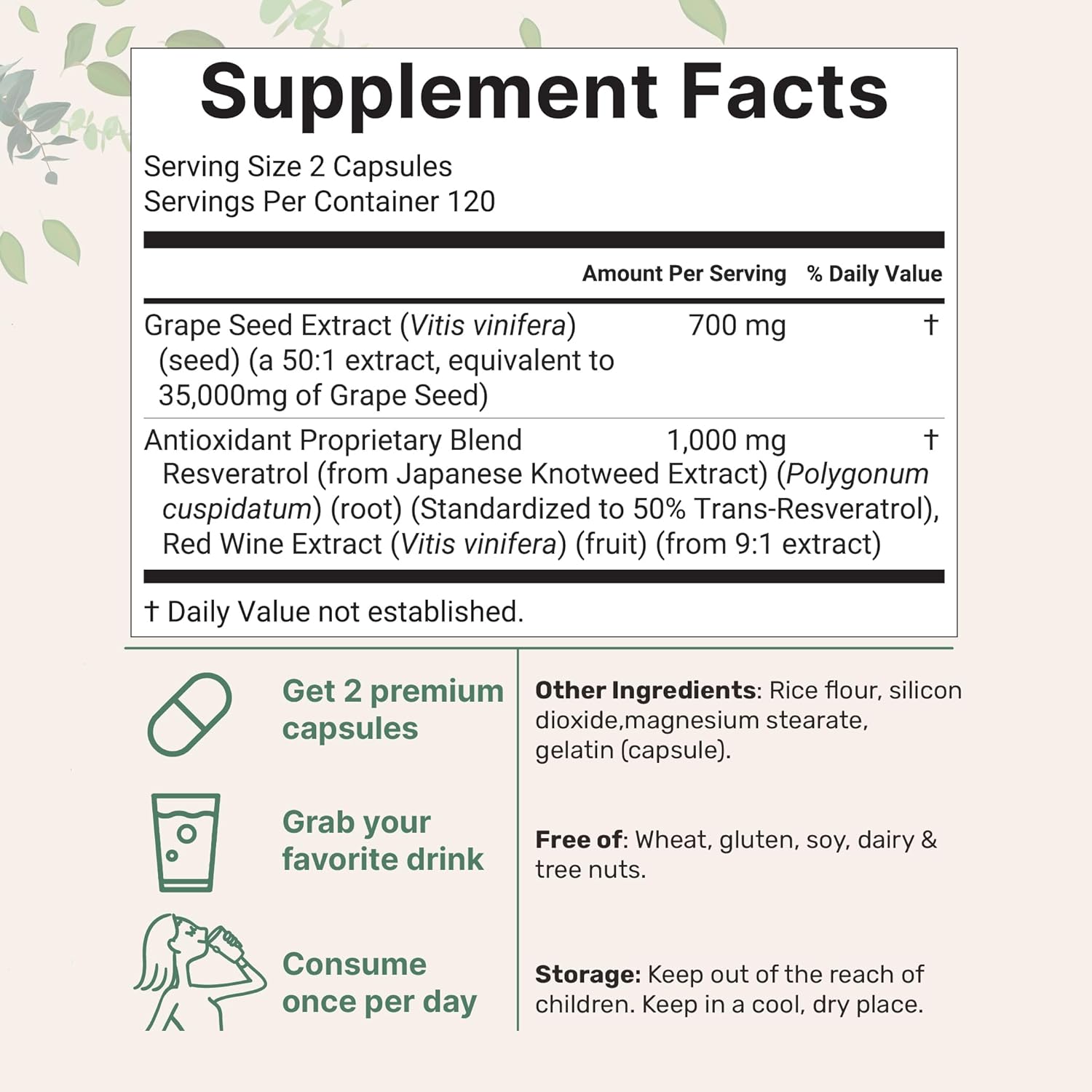 Grape Seed Extract 36,000mg Equivalent, 240 Capsules | Antioxidant Blend with Resveratrol & Red Wine Extracts | Max Strength Polyphenols Supplement | Heart, Brain, Cell, & Skin Health Support