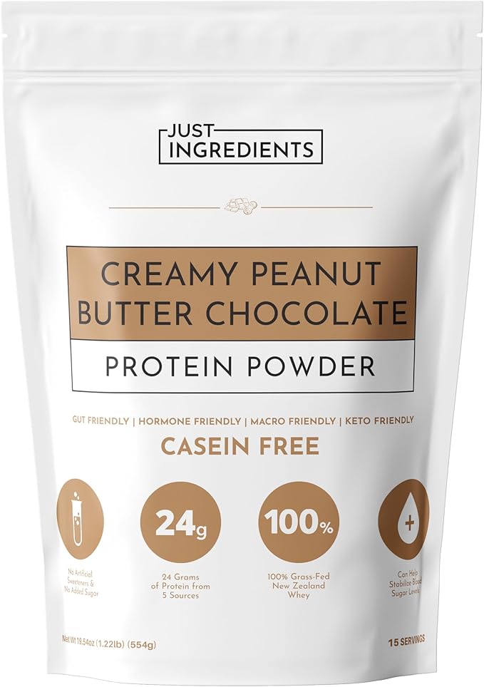 Creamy Peanut Butter Chocolate Protein Powder – 15 Servings | Grass-Fed Whey, Naturally Sweetened, No Gums or Fillers | Smooth Texture, Easy to Digest, Great for Shakes, Baking & Daily Protein Support
