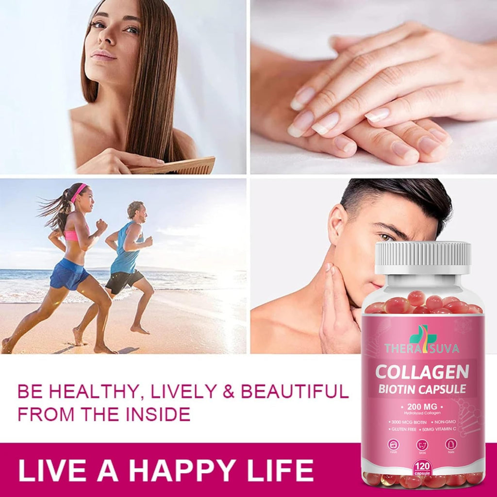 Multi Collagen Complex 200MG + Biotin 3000MCG + Vitamin C 50MG - Promotes Healthy Hair, Beautiful Skin, and Nail Support! 120 Capsules, 60 Day Supply