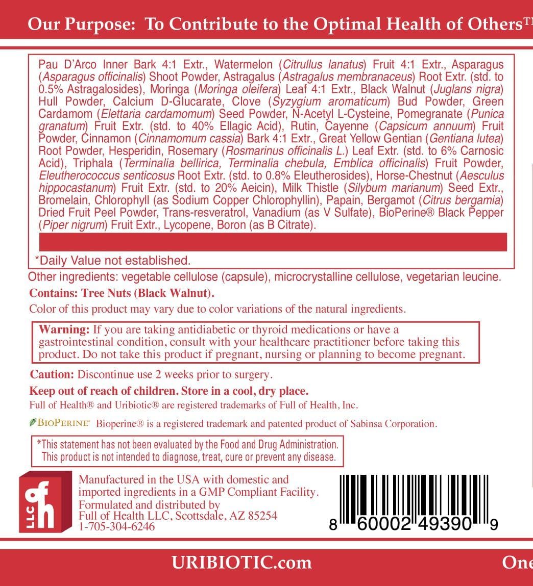 Uribiotic Formula [72 Capsules] Since 2003 – Advanced Support for Urinary Bladder, Prostate & Kidney Health | Dietary Supplement | 60 Quality Ingredients