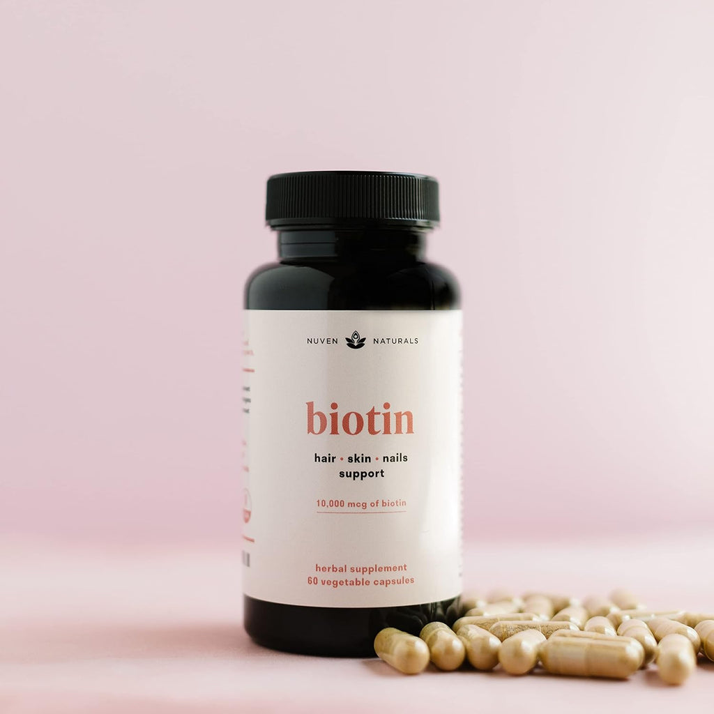 Hair Vitamins - Biotin 10000 mcg with Vitamin A, E, C, D & Adaptogens to Support Hair, Skin & Nails - Biotin Supplement for Health & Growth | Vegan, Non-GMO, Gluten Free | 60 Capsules & 30 Servings