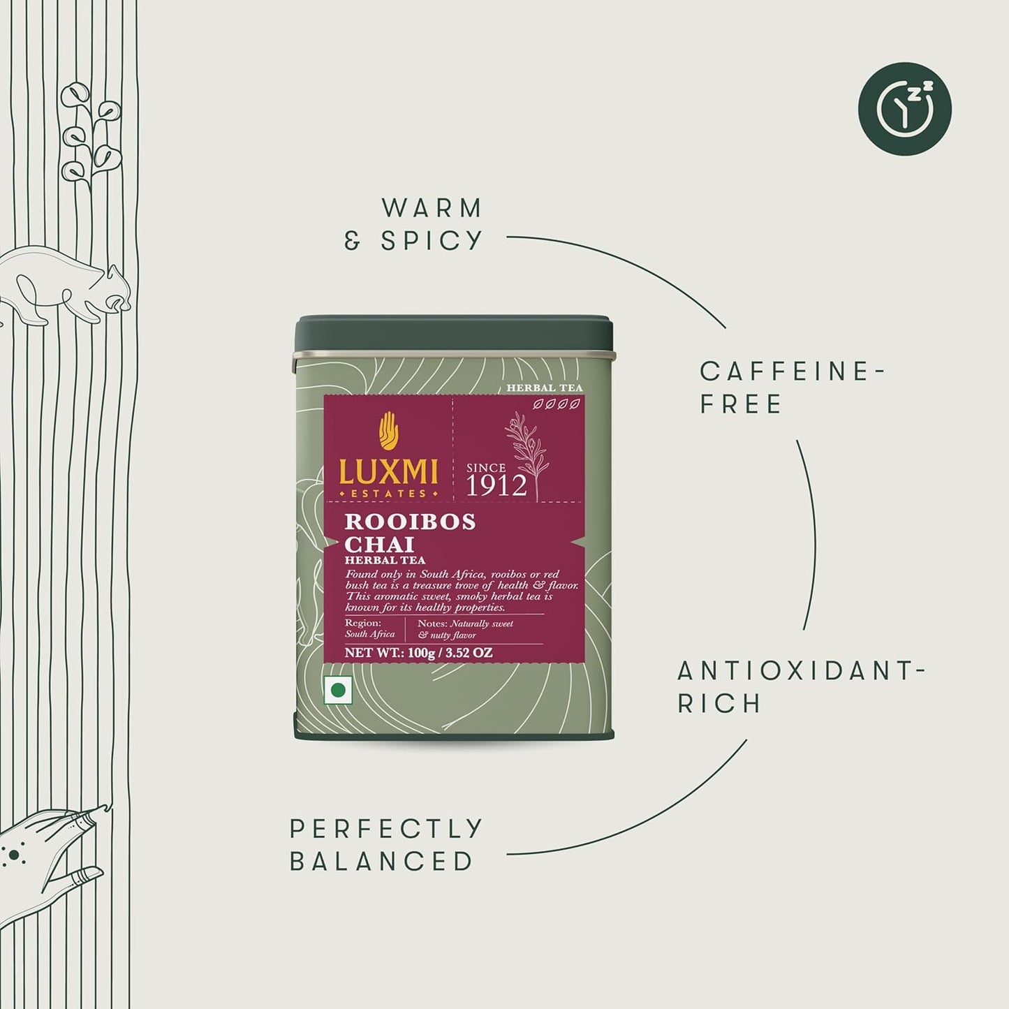 Luxmi Estates - Rooibos Chai - Organic Rooibos Tea with Spices - Loose Leaf - 100g (50 Cups), Limited Fall Tea with Cinnamon, Cardamom and Clove, Perfect for Relaxation