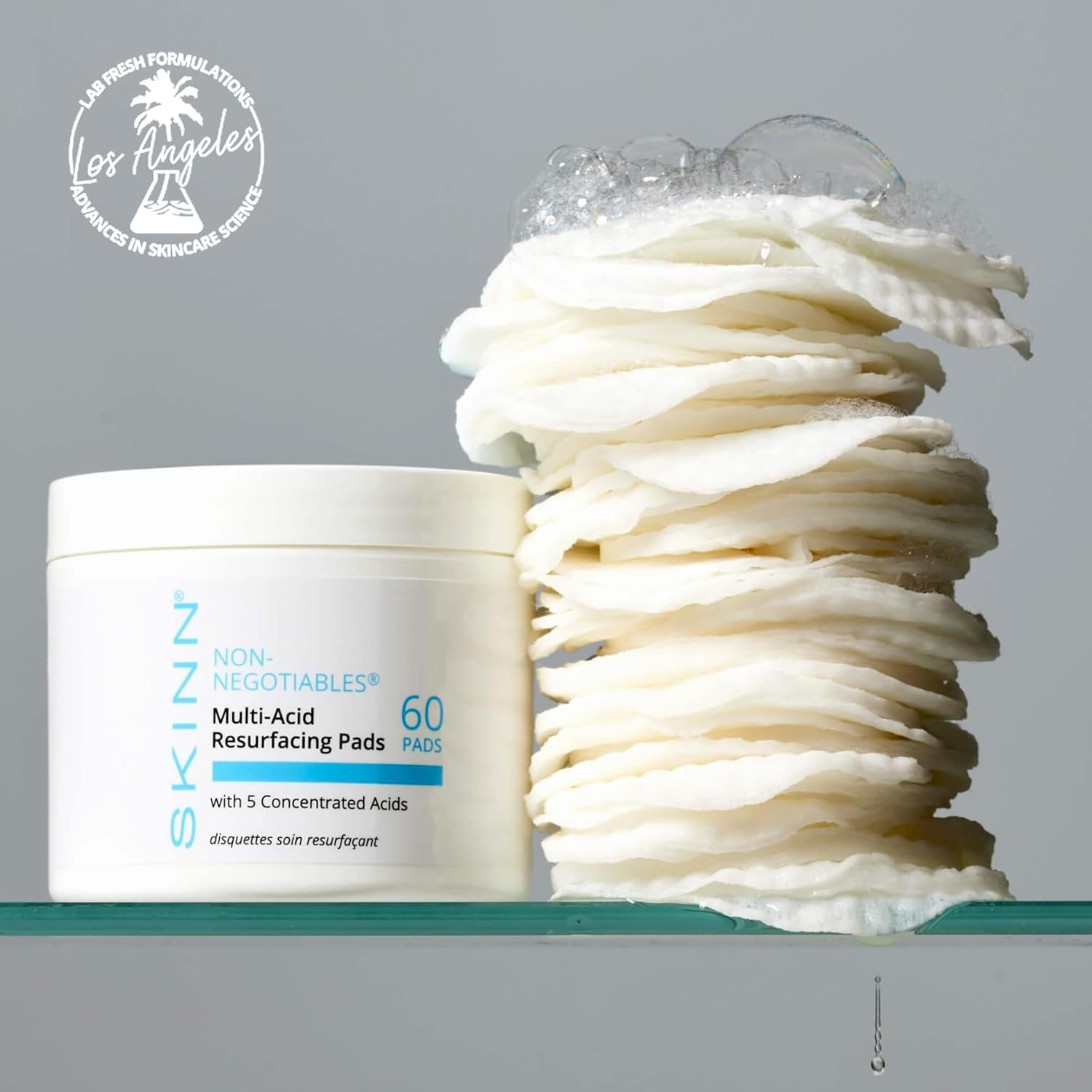 SKINN Multi-Acid Resurfacing Pads, with Glycolic, Lactic & Salicylic Acid, 60 Pads - Witch Hazel Chemical Peel for Face, Neck & Decollete Exfoliates, Brightens & Tones Skin, for Fine Lines & Wrinkles