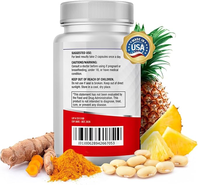 Spike Protein Detox 3-in-1 Supplement - Nattokinase 4000FU, Bromelain 500mg, Curcumin 1000mg - Unflavored Spike Support - Optimal Protein Balance for Daily Health - 60 Capsules, 30 Day Supply