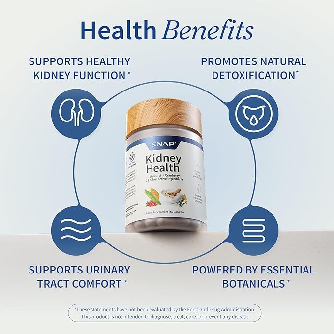 Snap Supplements Kidney Health Support Supplement - Kidney and Urinary Tract Health Support for Women and Men, 60 Vegetarian Capsules (30 Servings, 1 Month Supply)